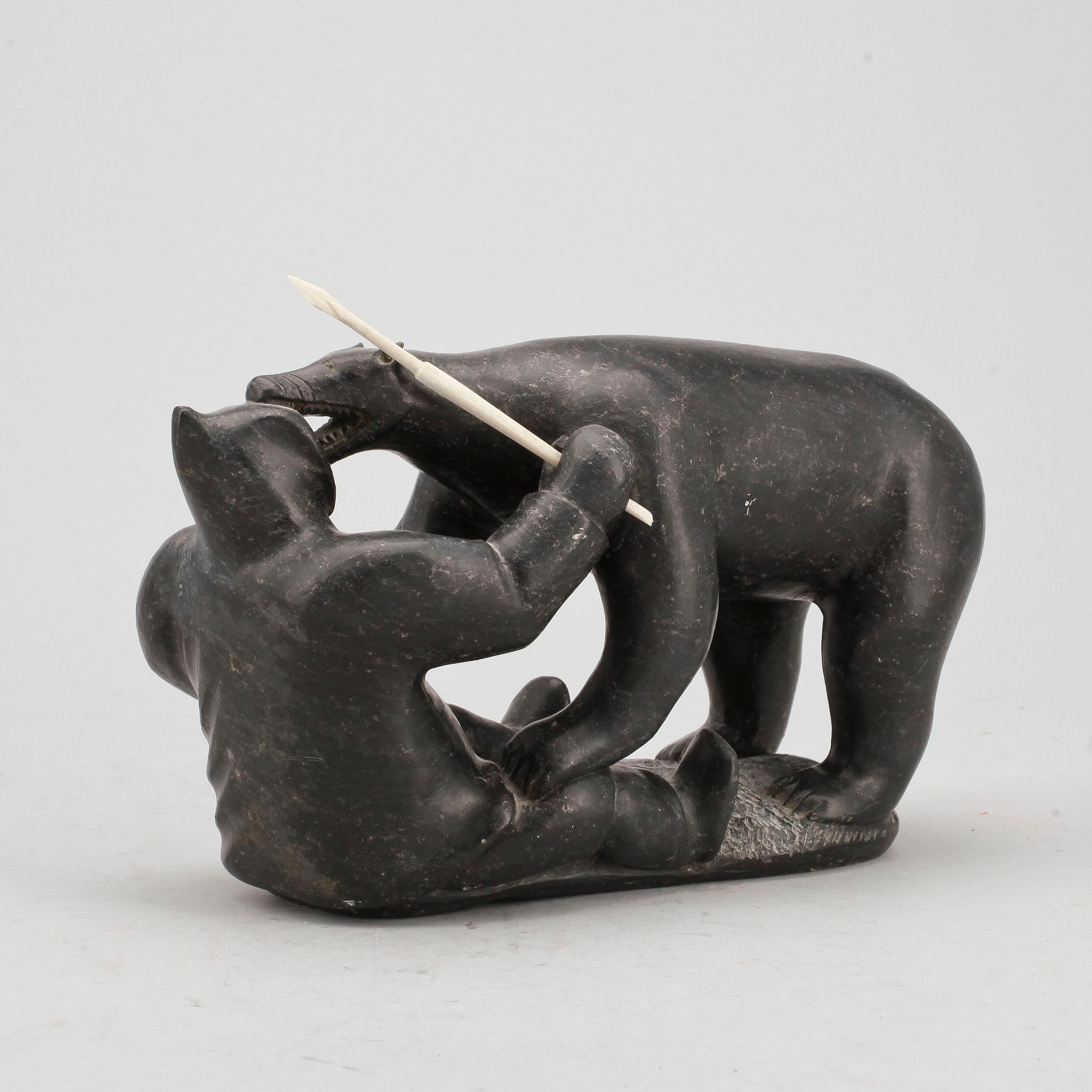 SKULPTUR, sten och ben, Inuitarbete, Kanada.