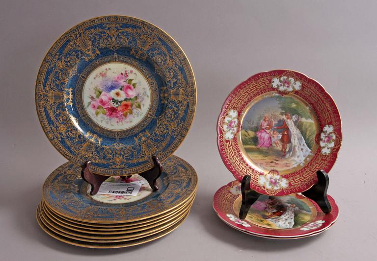 TALLRIKAR, 8 st samt ASSIETTER, 3 st, porslin, Royal Worcester samt Wien.