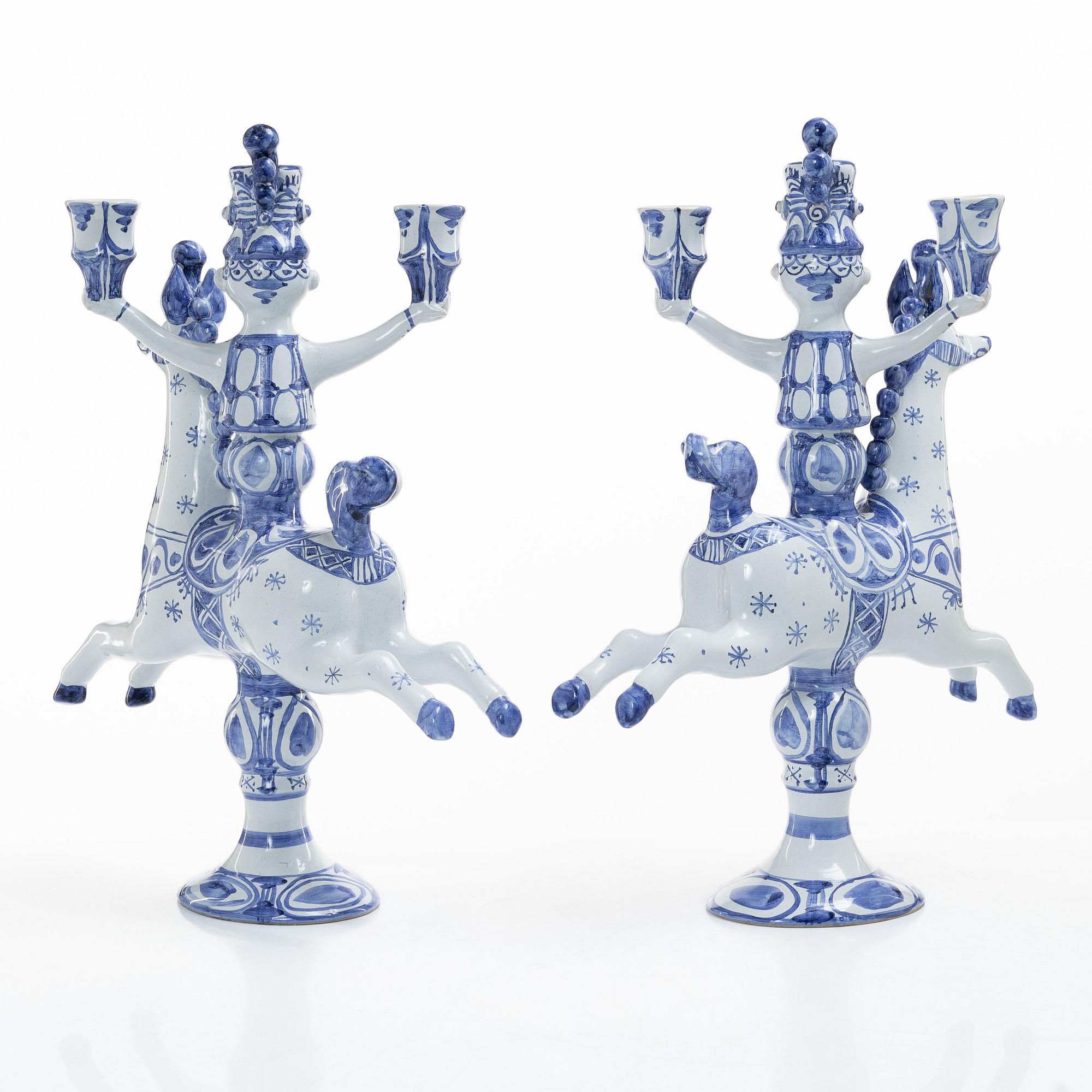 Björn Wiinblad, a pair of earthenware candelabras, Denmark, 1997.