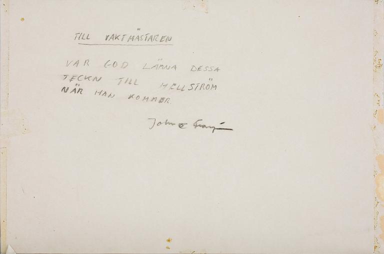 JOHN-E FRANZÉN, blyers på papper. Signerad John-e Franzén och daterad 1964.