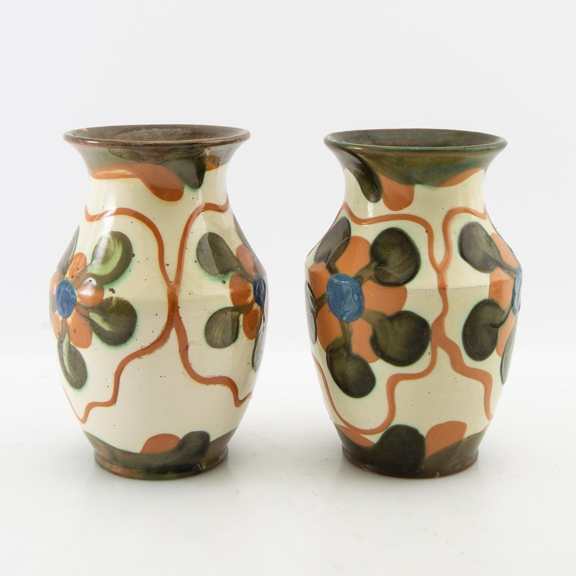 Andersson & Johansson vases 5 pcs Höganäs first half/mid 20th century glazed stoneware.