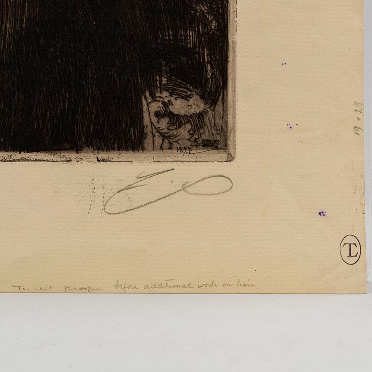 ANDERS ZORN, etching, 1897, I state of III, signed in pencil.