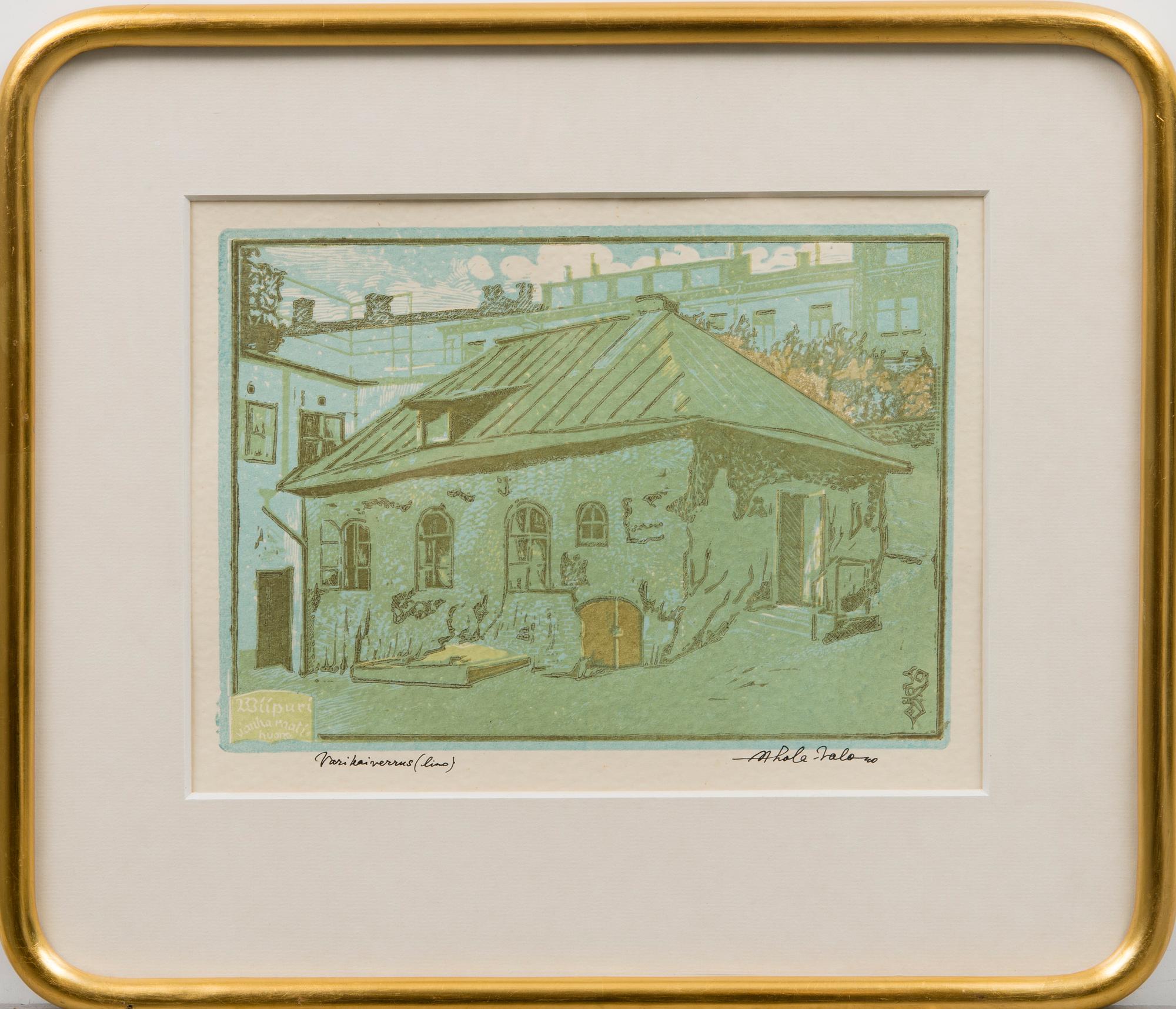 ALEKSANTERI AHOLA-VALO, linoleum cut in colours, signed and dated -40.