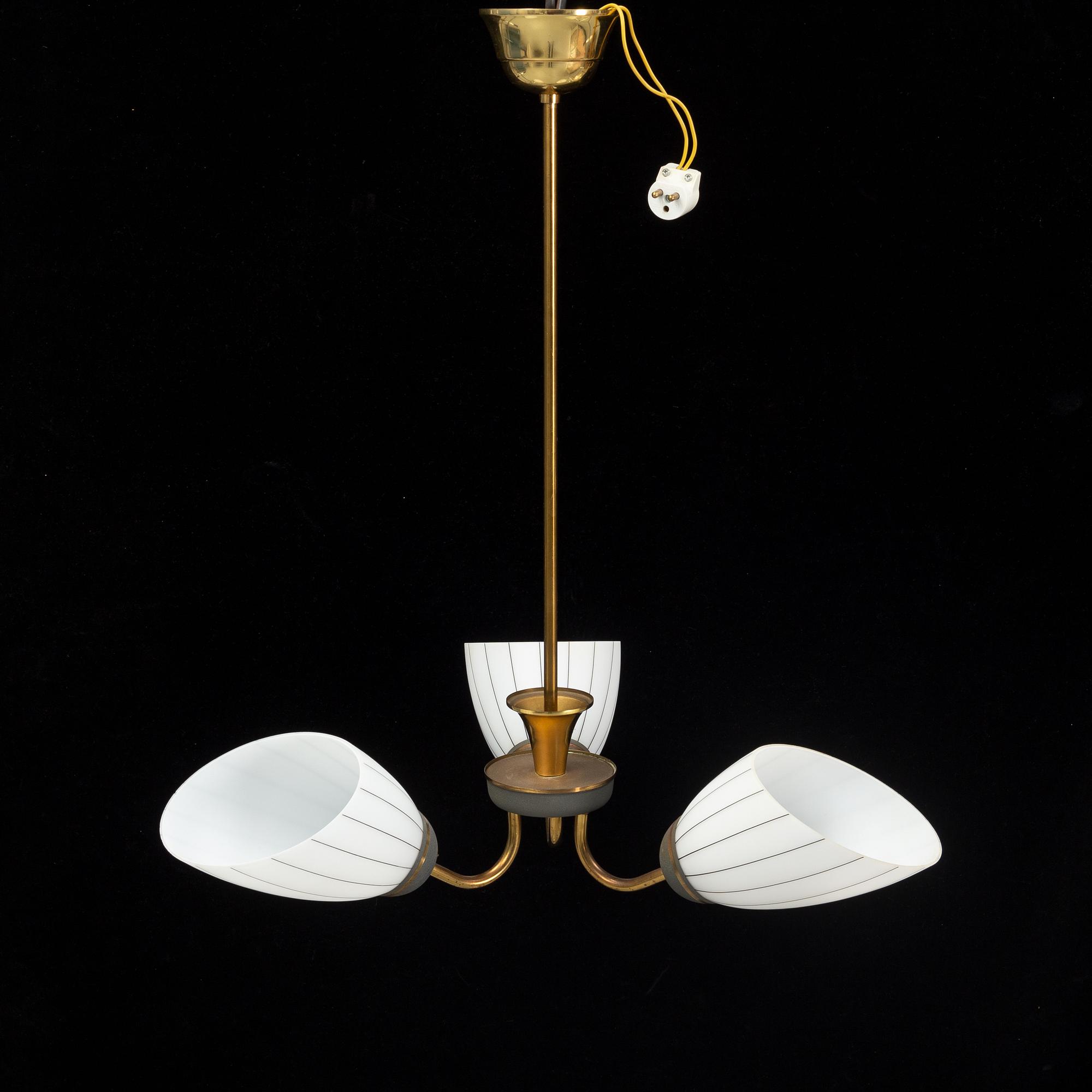 A brass ceiling lamp, mid 20th century.