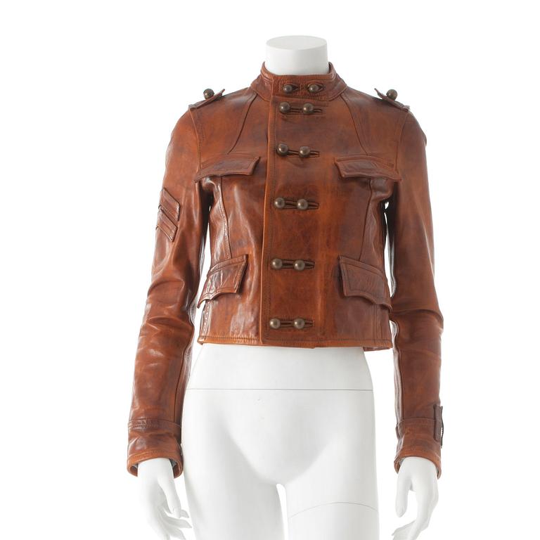 DSQUARED, a cognac coloured leather jacket.