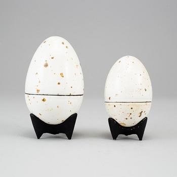 95. Hans Hedberg, HANS HEDBERG, two faience sculptures of eggs, Biot, France.