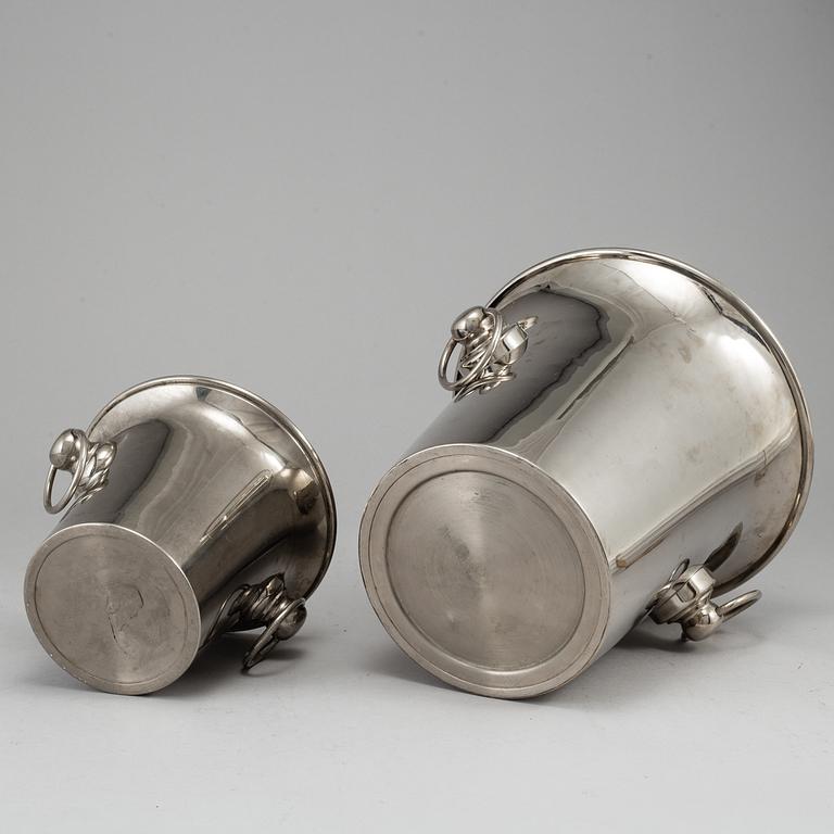 A silver plated wine cooler and ice bucket, one by O H Lagerstedt A-B Eskilstuna, mid 20th century.