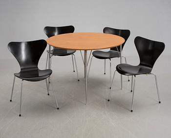 STOLAR, 4 st, "Sjuan", Arne Jacobsen och BORD, 1900-talets andra hälft.