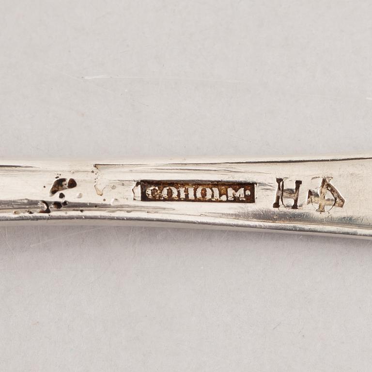 Nine Swedish Silver Table Spoons and a Sauce Ladle, 19th Century.