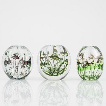 Edvard Hald, vaser, 3 st, Fiskgraal, Orrefors.