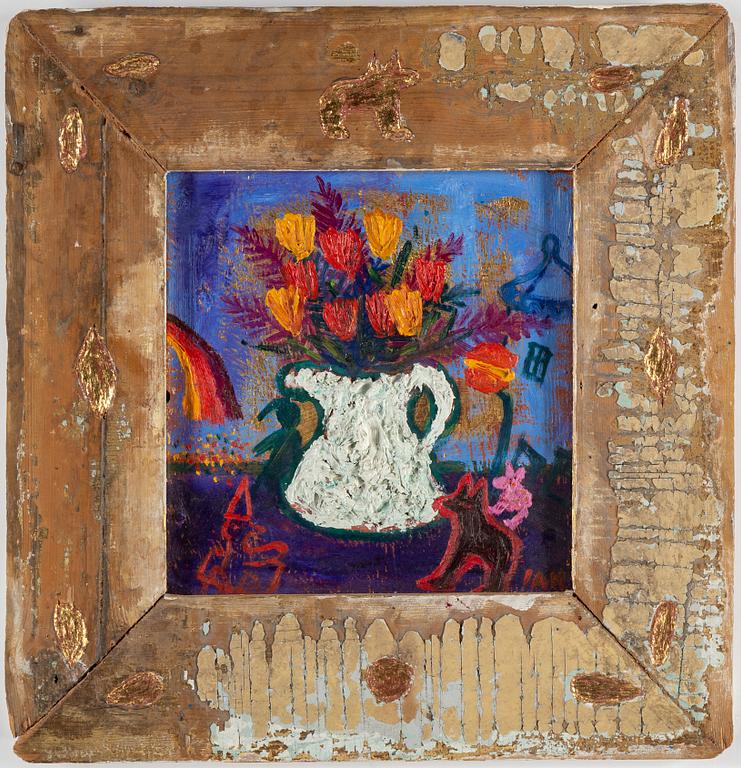 IAN RUSTH, oil/mixed media on plywood, signed Ian.