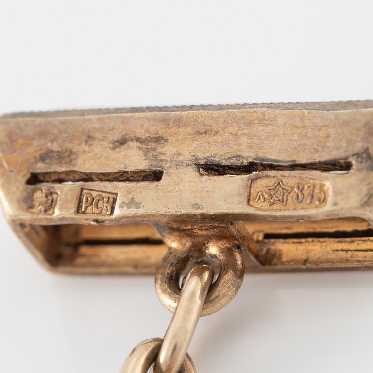 Manschettknappar, ett par, silver med bergkristall, Ryssland, Sovjet.