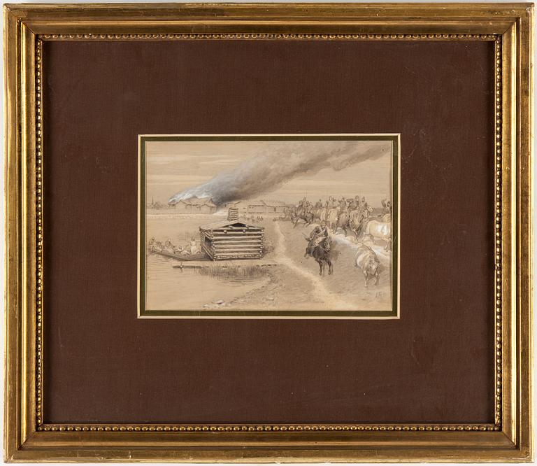 AUGUST MALMSTRÖM, blyerts och täckvitt, signerad.