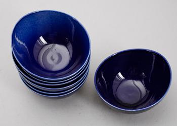 SKÅLAR, 7 st, porslin, "Blå Eld", Hertha Bengtsson, Rörstrand.