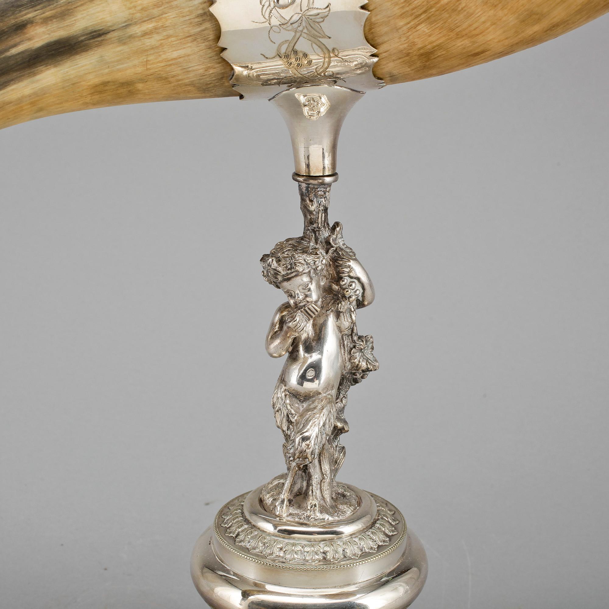 PRAKTDRYCKESHORN, horn och nysilver, sekelskiftet 1900.