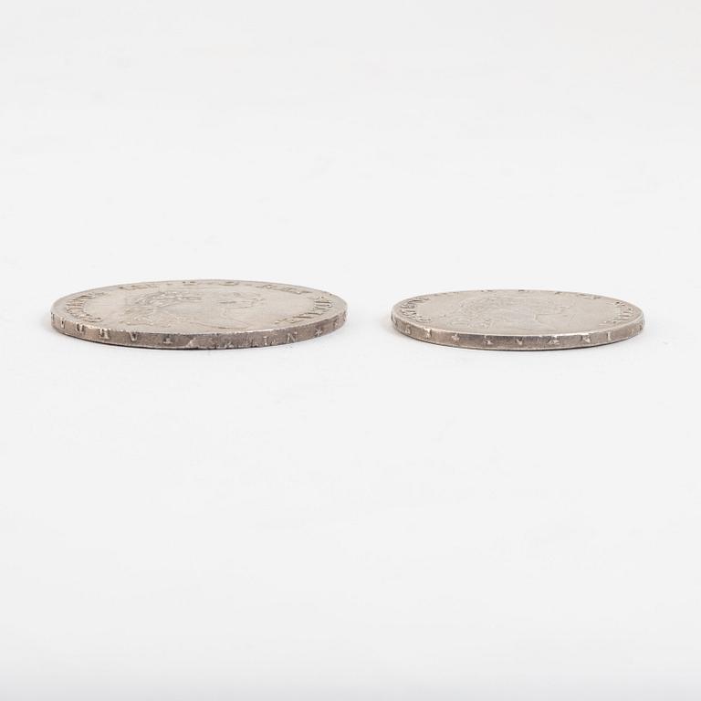 Two Swedish silver coins, 1775 and 1779.