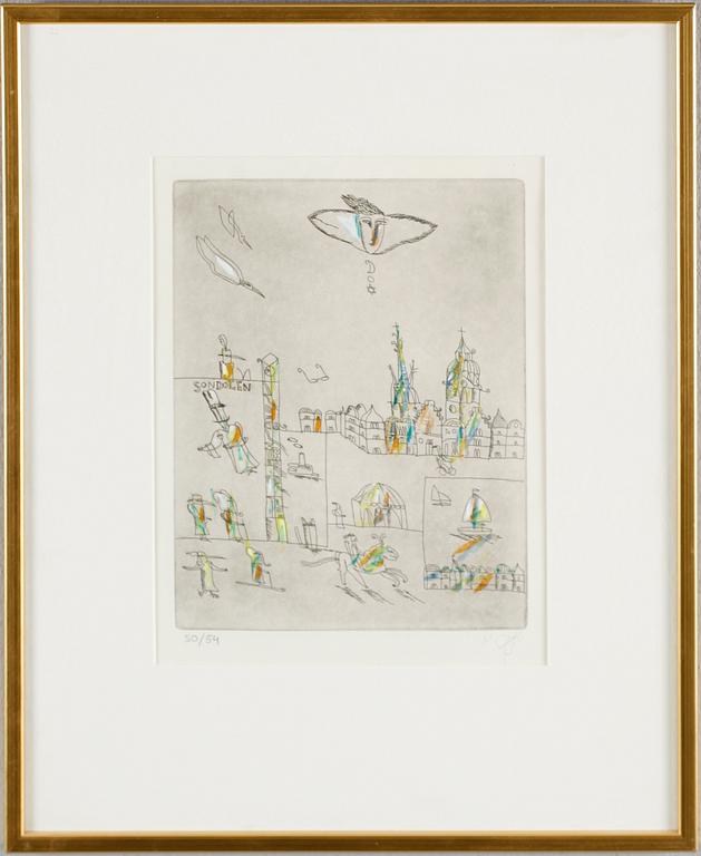 MADELEINE PYK, handkolorerad etsning, signerad och numrerad 50/54.