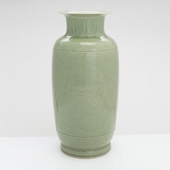 A large Chinese celadon glazed vase, 20th century.