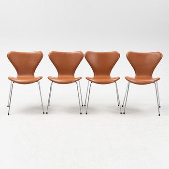 Arne Jacobsen, four 'Seven' chairs, Fritz Hansen, Denmark, 21st century.
