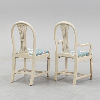 A Gustavian chair and armchair, end of the 18th Century.