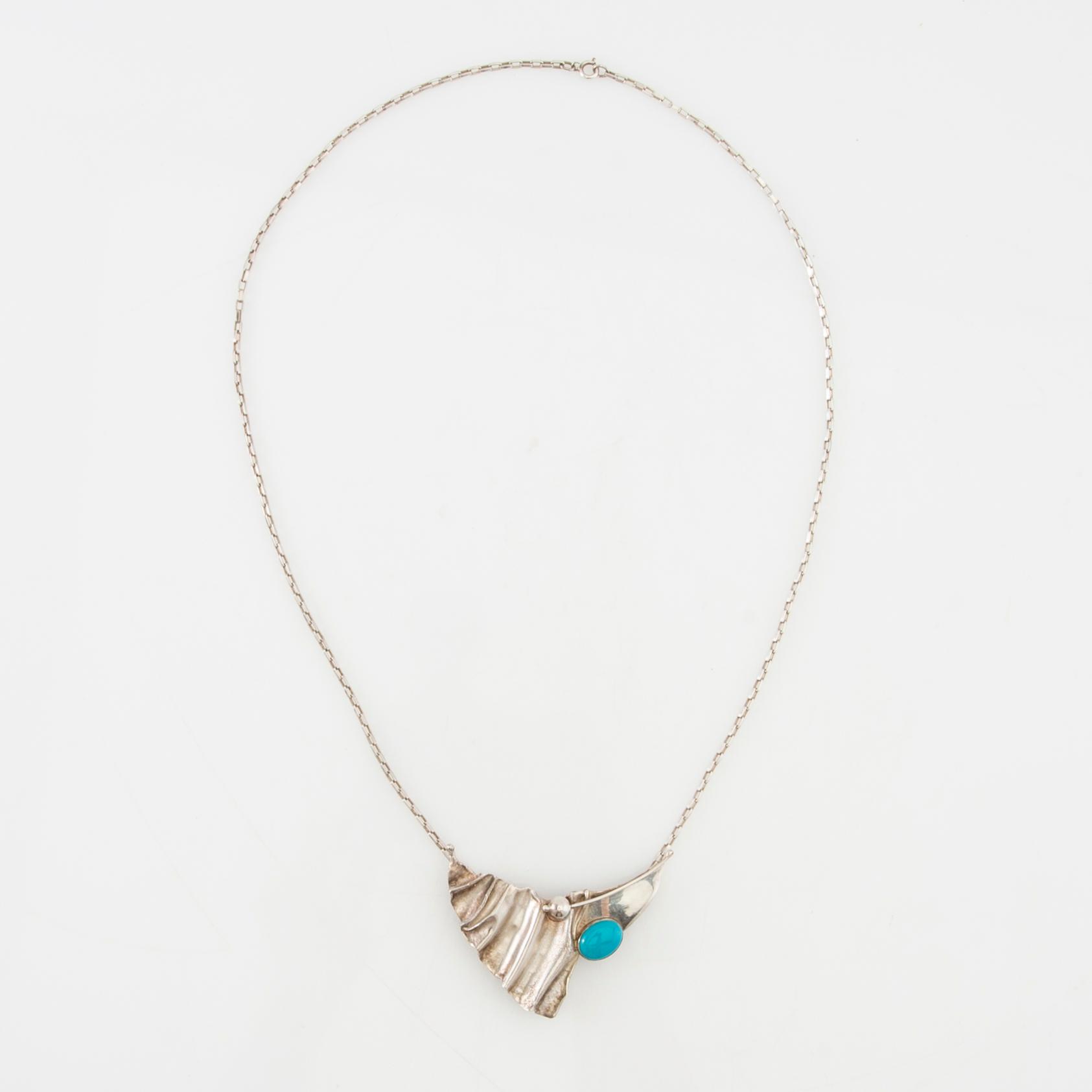 Necklace, ring and earrings of silver with turquoises, Avi Soffer Israel.