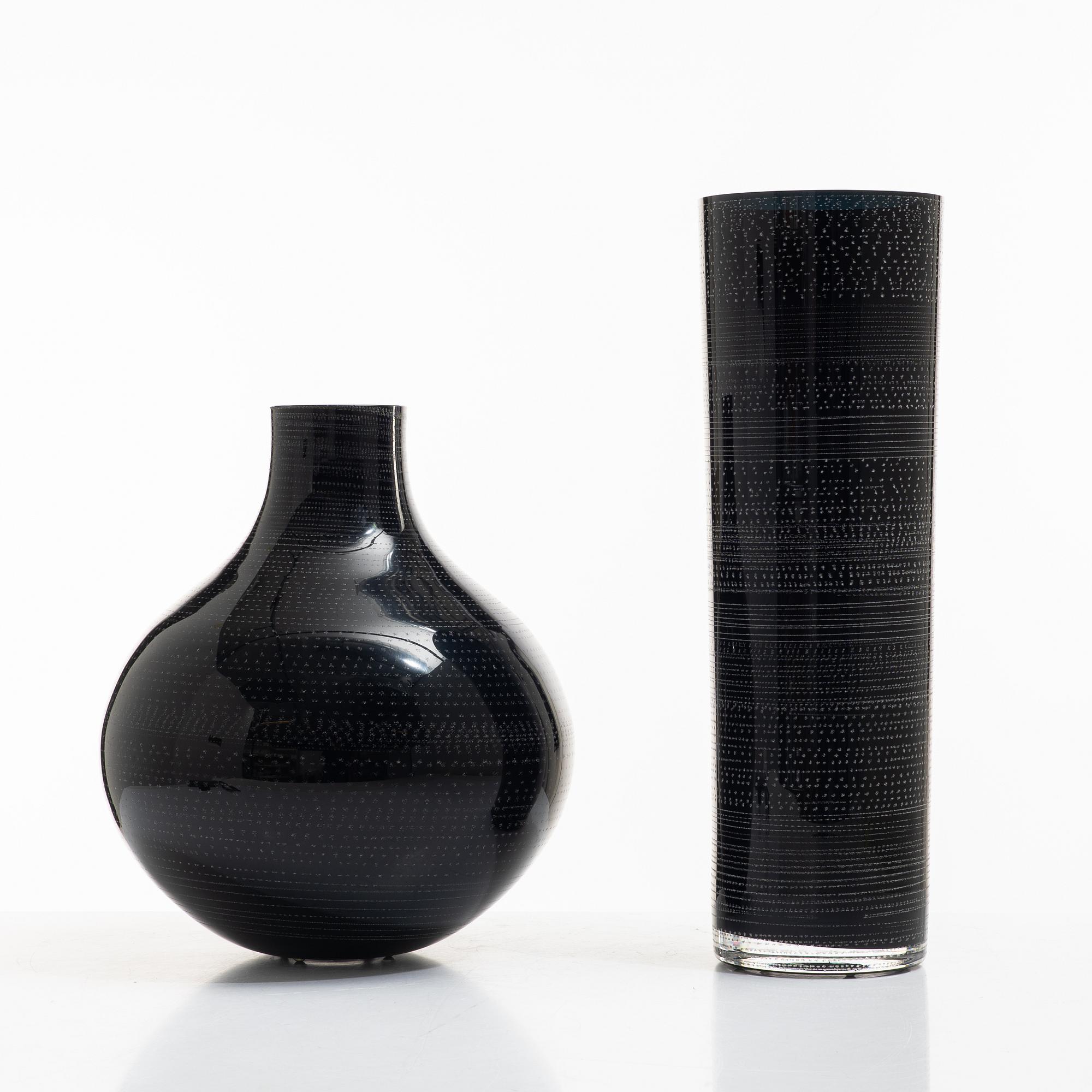 Ingegerd Råman, two glass vases “Night and Day”, Orrefors 2004, limited editions 144/200 and 32/200.
