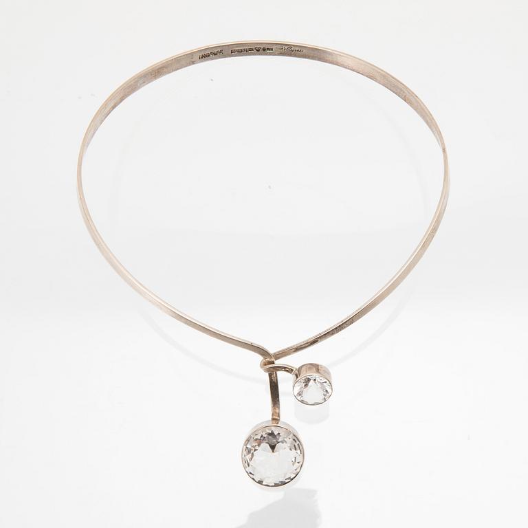 Gert Thysell, stelt halsband sterling silver och runda briljantslipade bergskristaller Gussi Malmö 1973.