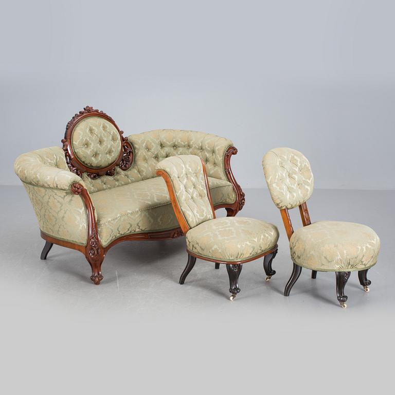 SOFFGRUPP, 3 delar, nyrokoko, 1800-talets andra hälft.