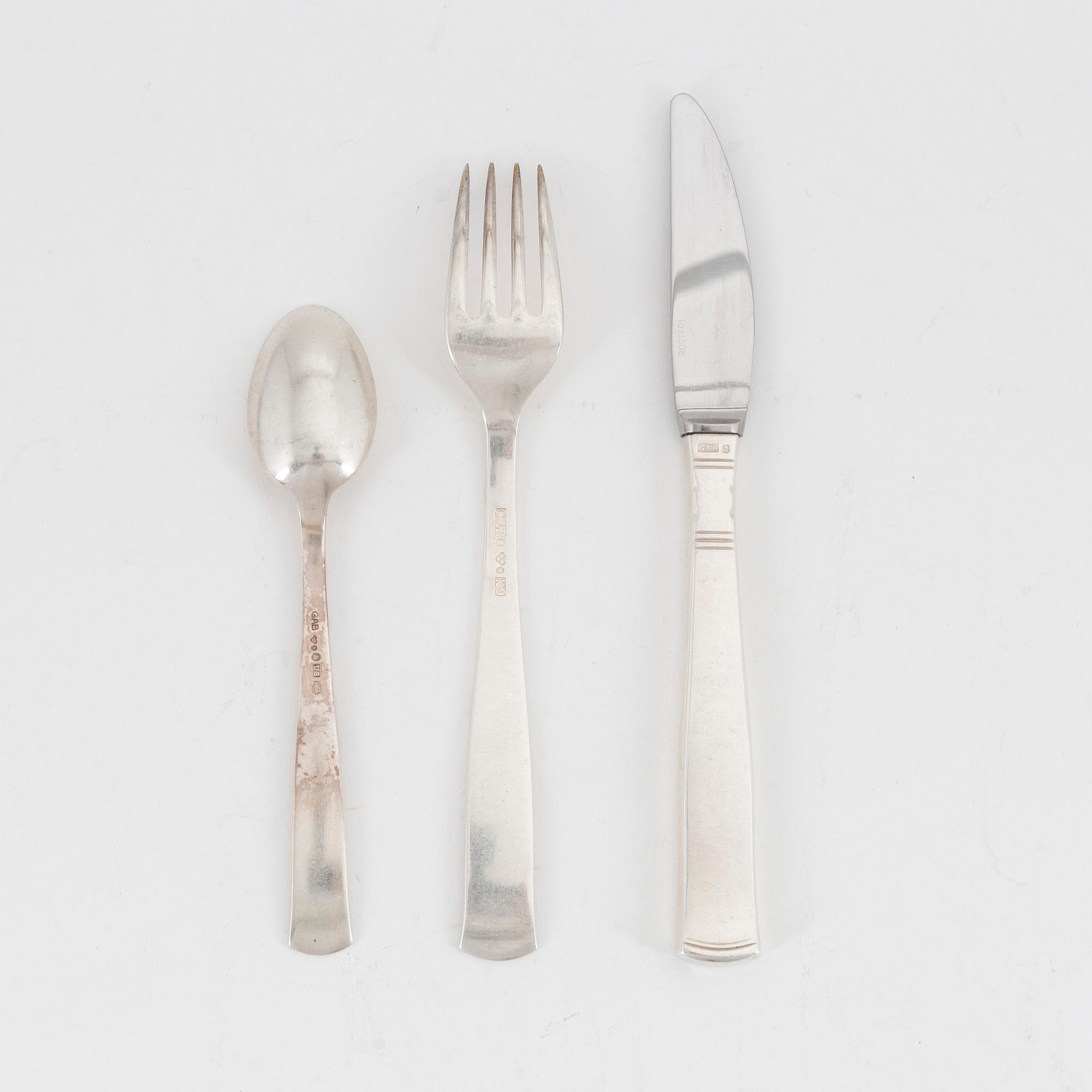 Jacob Ängman, a 27-piece silver cutlery, model 'Rosenholm', GAB, including Stockholm, 1962.