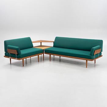 Peter Hvidt & Orla Mølgaard Nielsen, a three piece Danish 'Minerva' sofa suite with a table for France & Son, 1950s/1960.