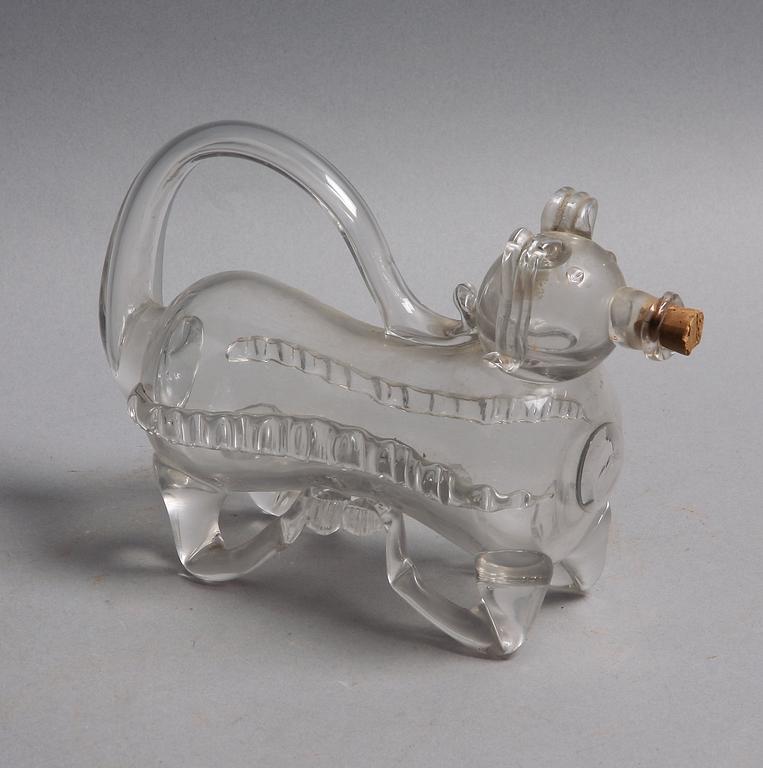 FLASKA, sk brännvinshund, glas, 1800/1900-tal.