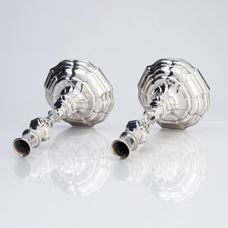 A pair of Swedish silver candlesticks, marks of Lorenz Swan, Nyköping 1759.