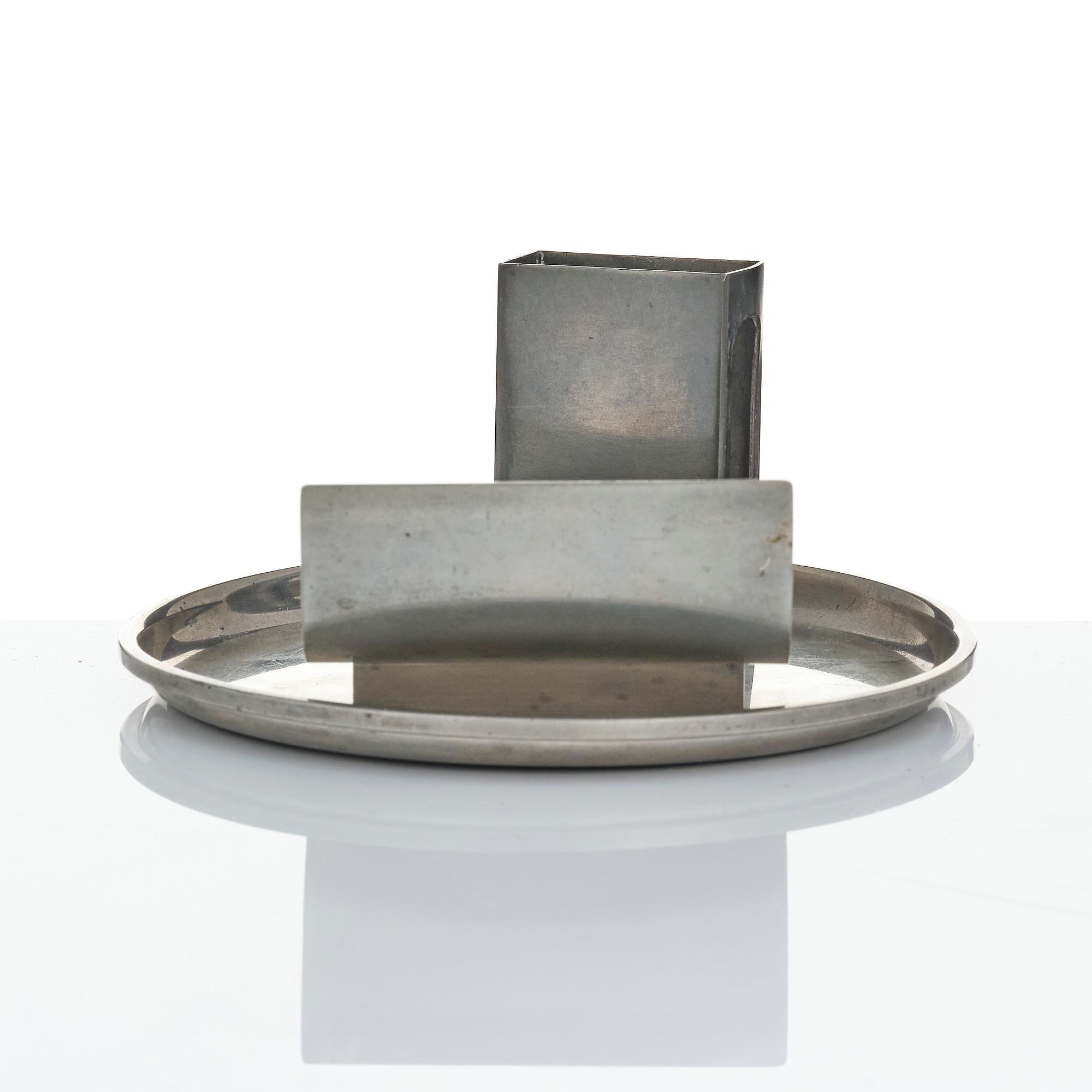 Ystad-Metall, a pair of candlesticks and a tray, 1938-42.