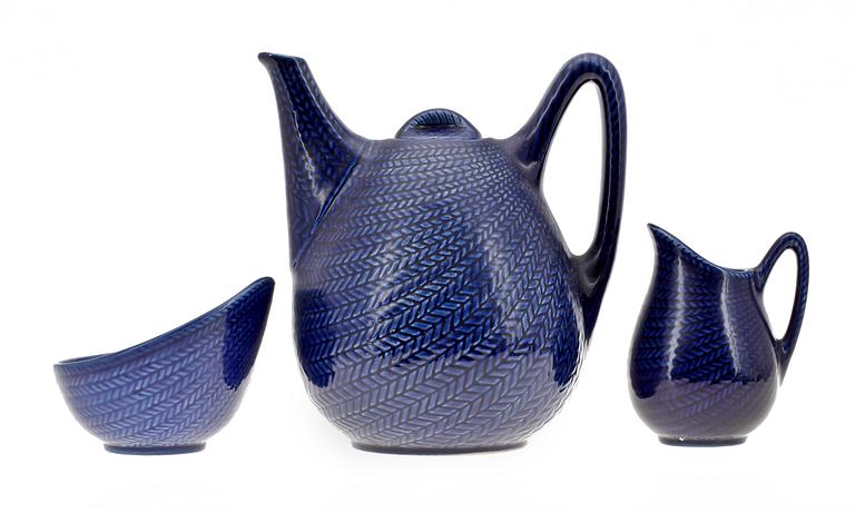 KAFFESERVIS, 3 delar, flintgods, "Blå Eld", Hertha Bengtsson, Rörstrand.