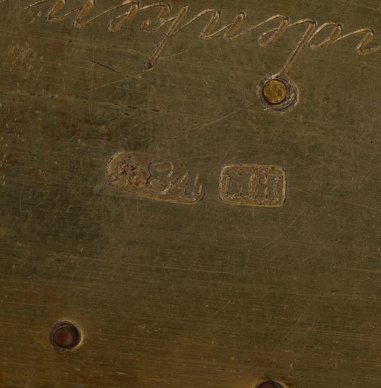 A CIGARRETTE Russian 19th century parcel gilt and enameld cigarette-case, makers mark of Michael Isakov, S.t Petersburg.