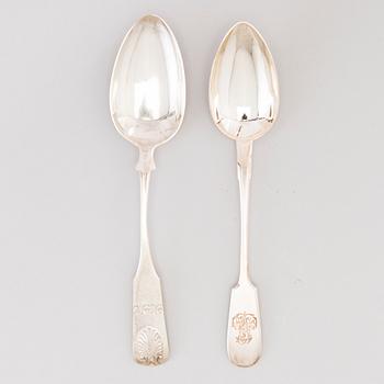 A Set of 12 Finnish and 12 Russian Silver Table Spoons, mainly late 19th Century.