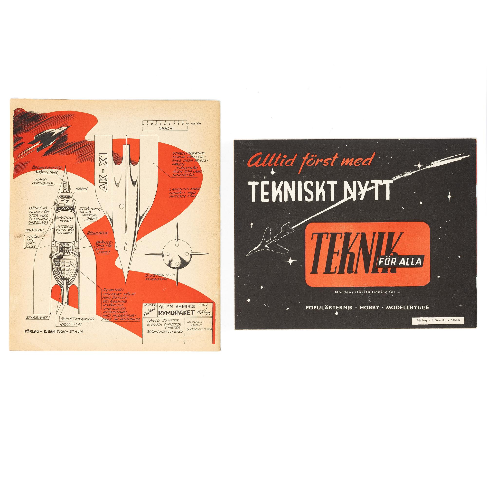 Serietidningar, 2 st, Allan Kämpe, "Saturnusligan" & "Café Universum", 1950.