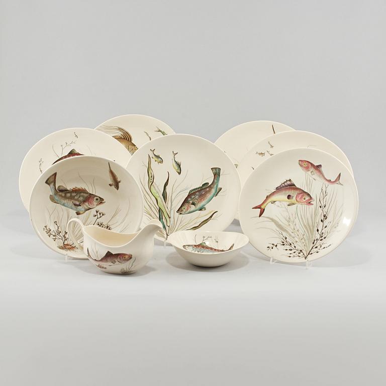 SERVISDELAR, 9 st, flintgods, "Fish" Johnson Bros. England, 1900-talets andra hälft.