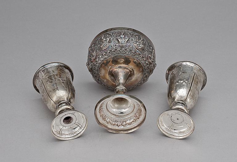 BÄGARE, silver, 3 st, bla Gustaf Dahlgren, Malmö, 1874, vikt 391,9.