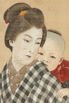 A pair of Japanese silk paintings, unknown artist. Meiji period.