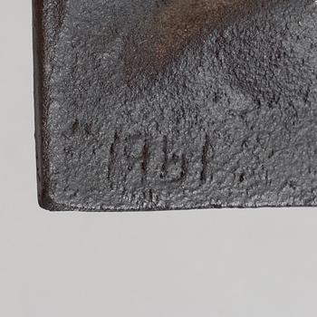 MICHAEL SCHILKIN, a cast iron plaque "See no evil, hear no evil, say no evil", signed and dated Högfors 1961.