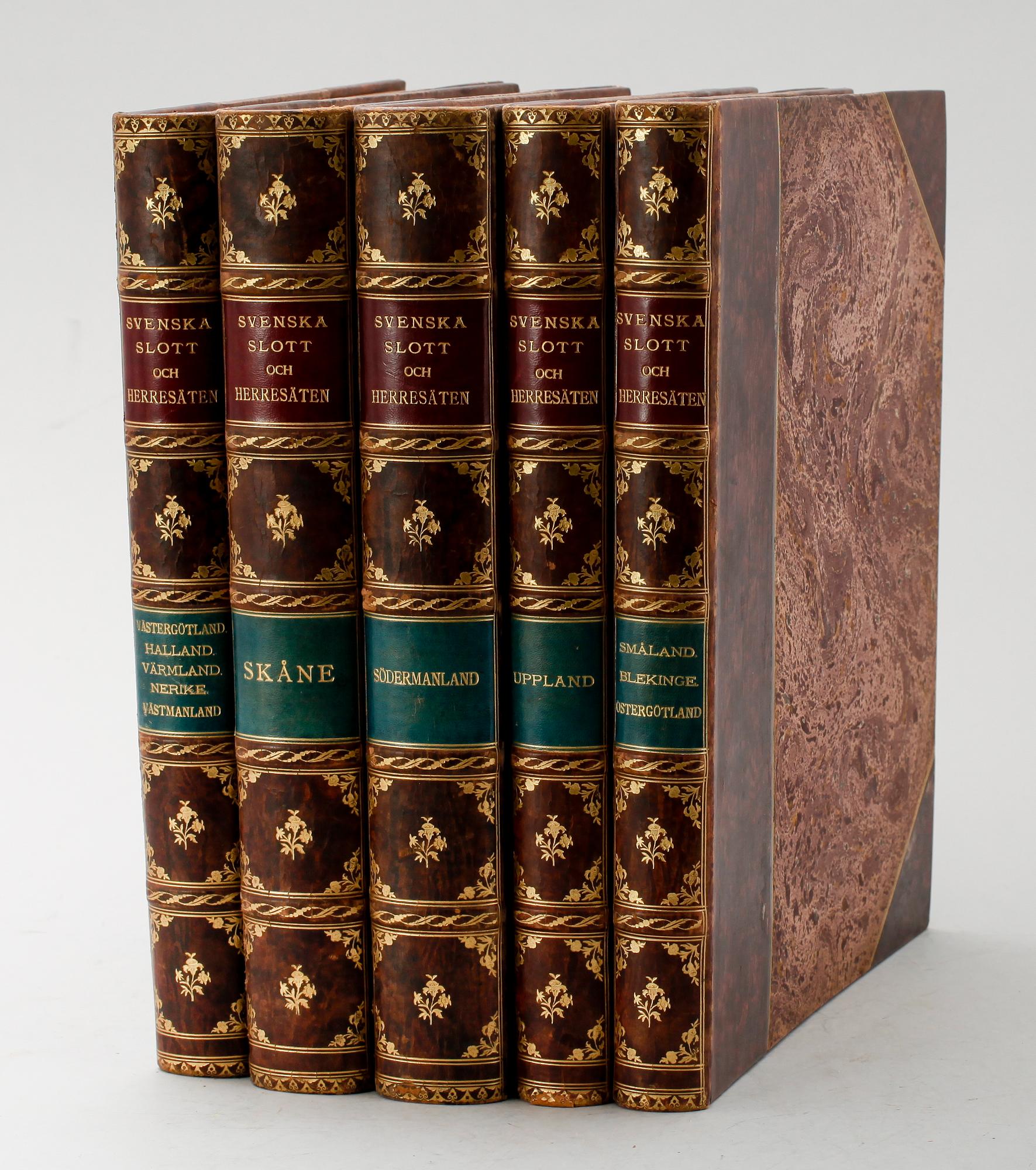 BÖCKER, 5 vol, Svenska Slott och Herresäten, Nordisk Familjeboks Tryckeri, Stockholm 1910.