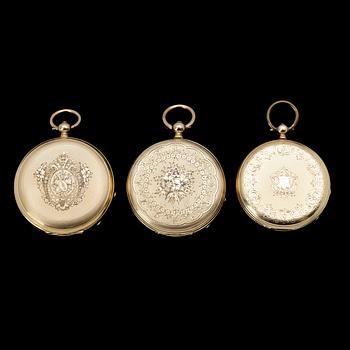 FICKUR, 6 st, varav 3 st 18k guld, 3 st silver. Bl a London och Norrköpring. 1700-1800-tal.