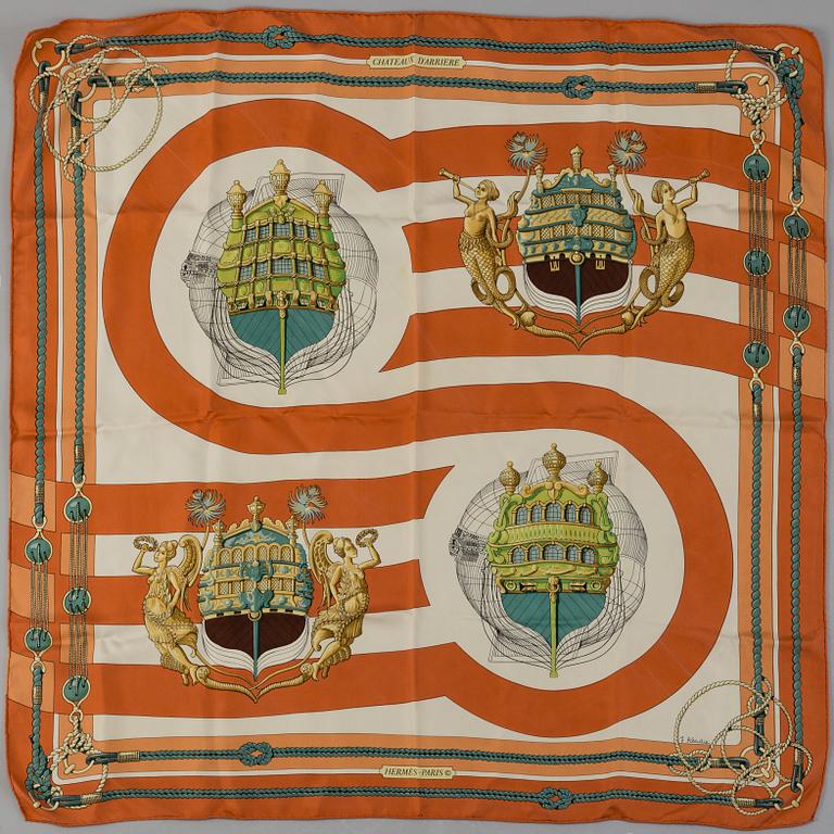 HERMÈS, SCARF, "Chateau D'Arrière orange", issued 1974.