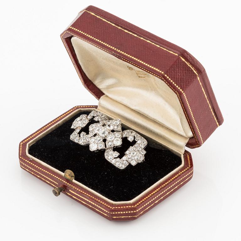 A Cartier platinum brooch set with old-cut diamonds, Art Déco.