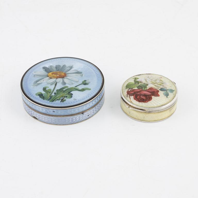 Two early 20th century silver and enamel boxes, including French mark.