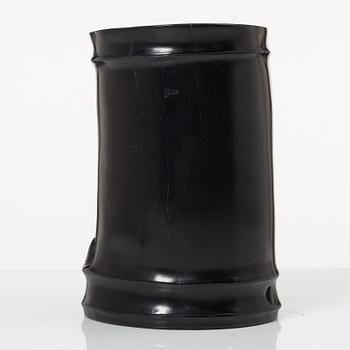 A hardwood bamboo shaped brushpot with a sceptre, China, 20th century.