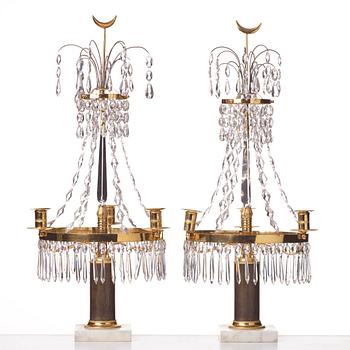 A pair of Gustavian three-light girandoles, late 18th century.