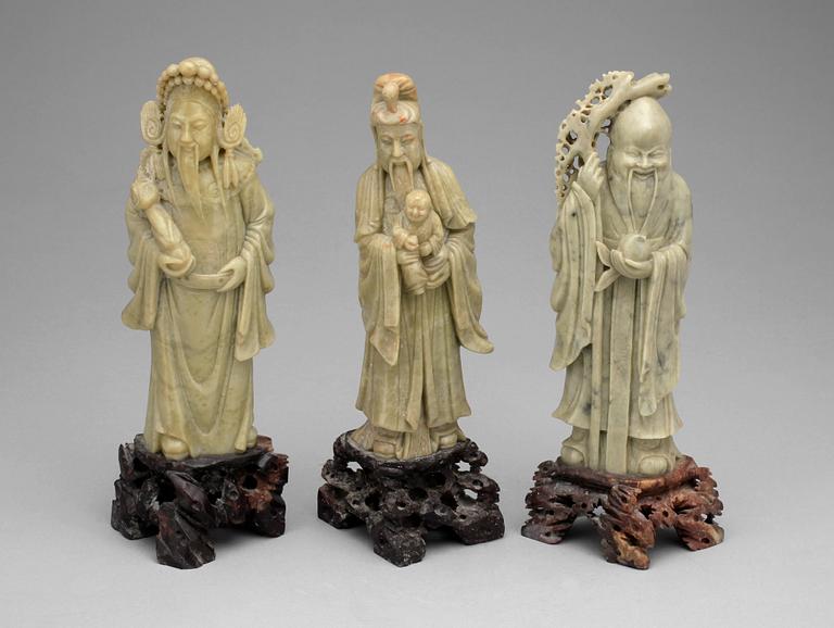 FIGURINER, 3 st, sten, ostasien 1900-tal.