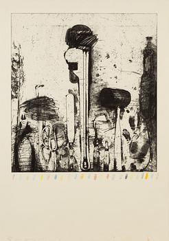 Jim Dine, etching with hand-coloring, 1974-76, signed 10/30.